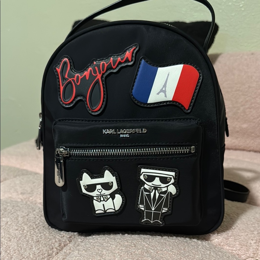 Karl Lagerfeld Black Backpack with French Flair